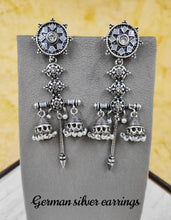 Load image into Gallery viewer, German silver Enamel Paint Long Jhumka Earrings

