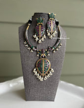 Load image into Gallery viewer, German silver Lookalike Dual tone Peacock Lotus Hasli Necklace set
