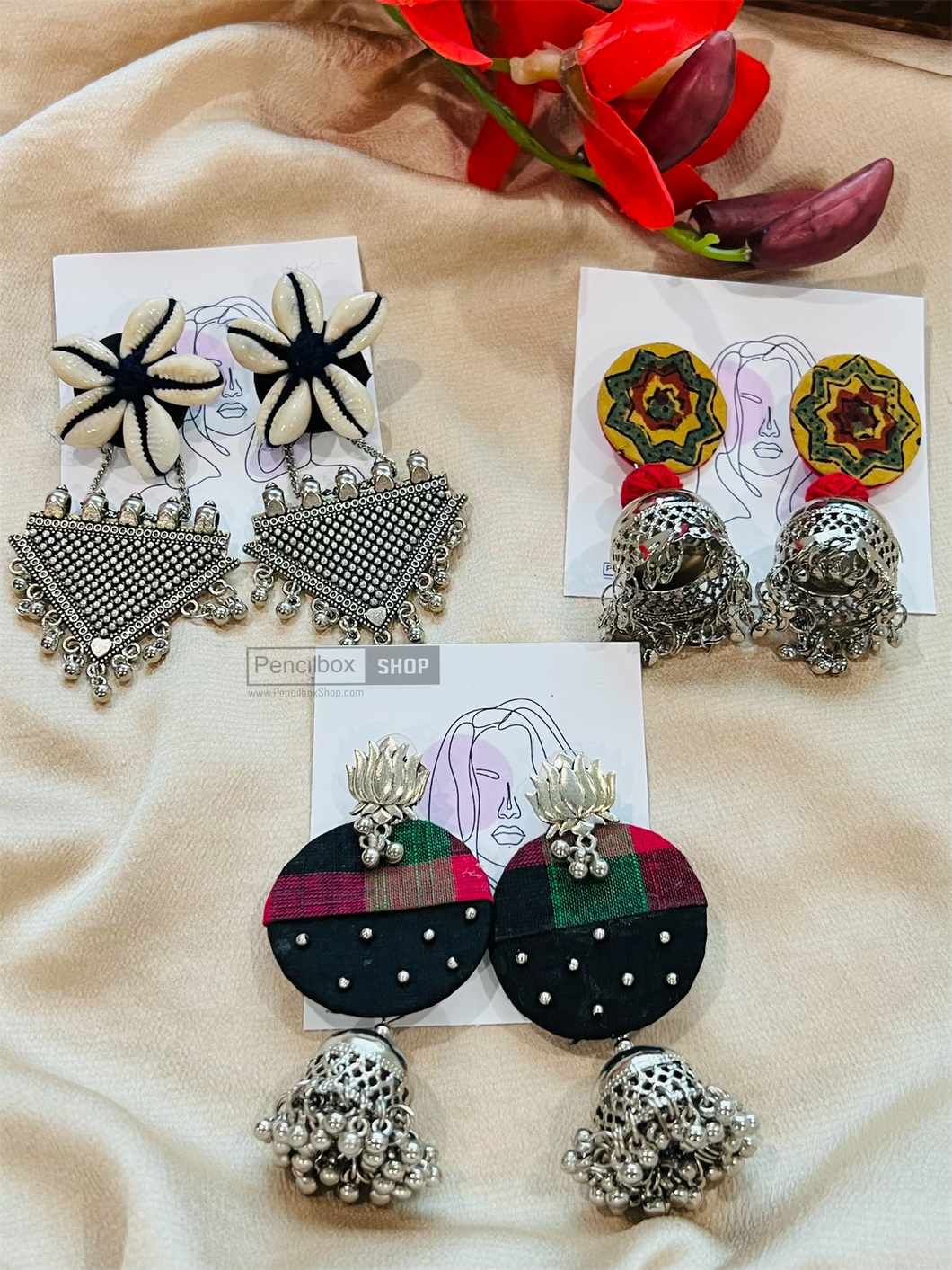 Spring Handmade Fabric Statement Earrings rangoli Collection
