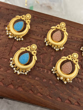 Load image into Gallery viewer, Carved Natural Stone Brass peacock Stud Earrings
