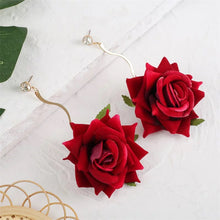 Load image into Gallery viewer, Rose Flower Fabric Long Light weight Dangling Earrings IDW
