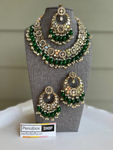 Load image into Gallery viewer, Mirror Statement Glass Drops Necklace set with maangtikka
