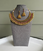 Load image into Gallery viewer, Fiza Multicolor Ruby Green Ghunghroo golden Finish Necklace set
