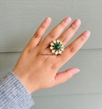 Load image into Gallery viewer, Uncut Kundan Golden silver Medium Adjustable Ring
