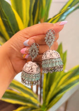 Load image into Gallery viewer, American Diamond With Meenakari Premium Quality Jhumka earrings
