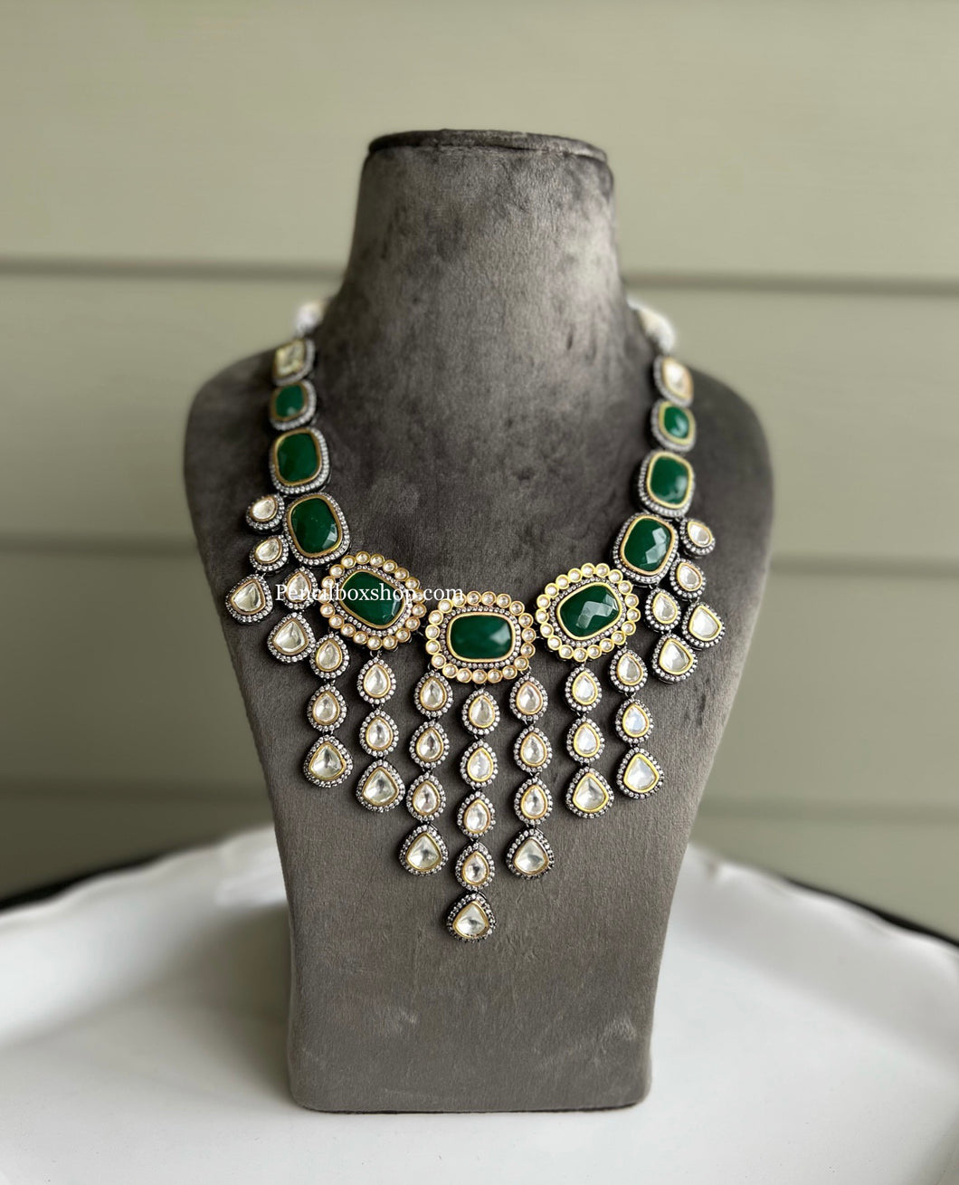 Green Drops hanging Grand Statement Drops Necklace