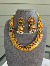 Load image into Gallery viewer, Gold Matte finish Multicolor Kemp stone Cz Copper based necklace set
