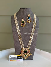 Load image into Gallery viewer, PRE ORDER  Multicolor Pearl Long kemp stone cz Haram Necklace set

