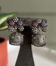 Load image into Gallery viewer, Multicolor Silver Stone German Silver jhumka Earrings
