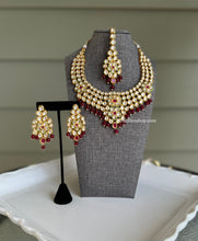 Load image into Gallery viewer, Kundan Green Ruby Heavy Statement Designer Piece Necklace set with maangtikka
