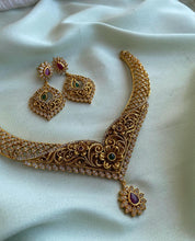 Load image into Gallery viewer, Multicolor Cz Floral Golden Finish Necklace set
