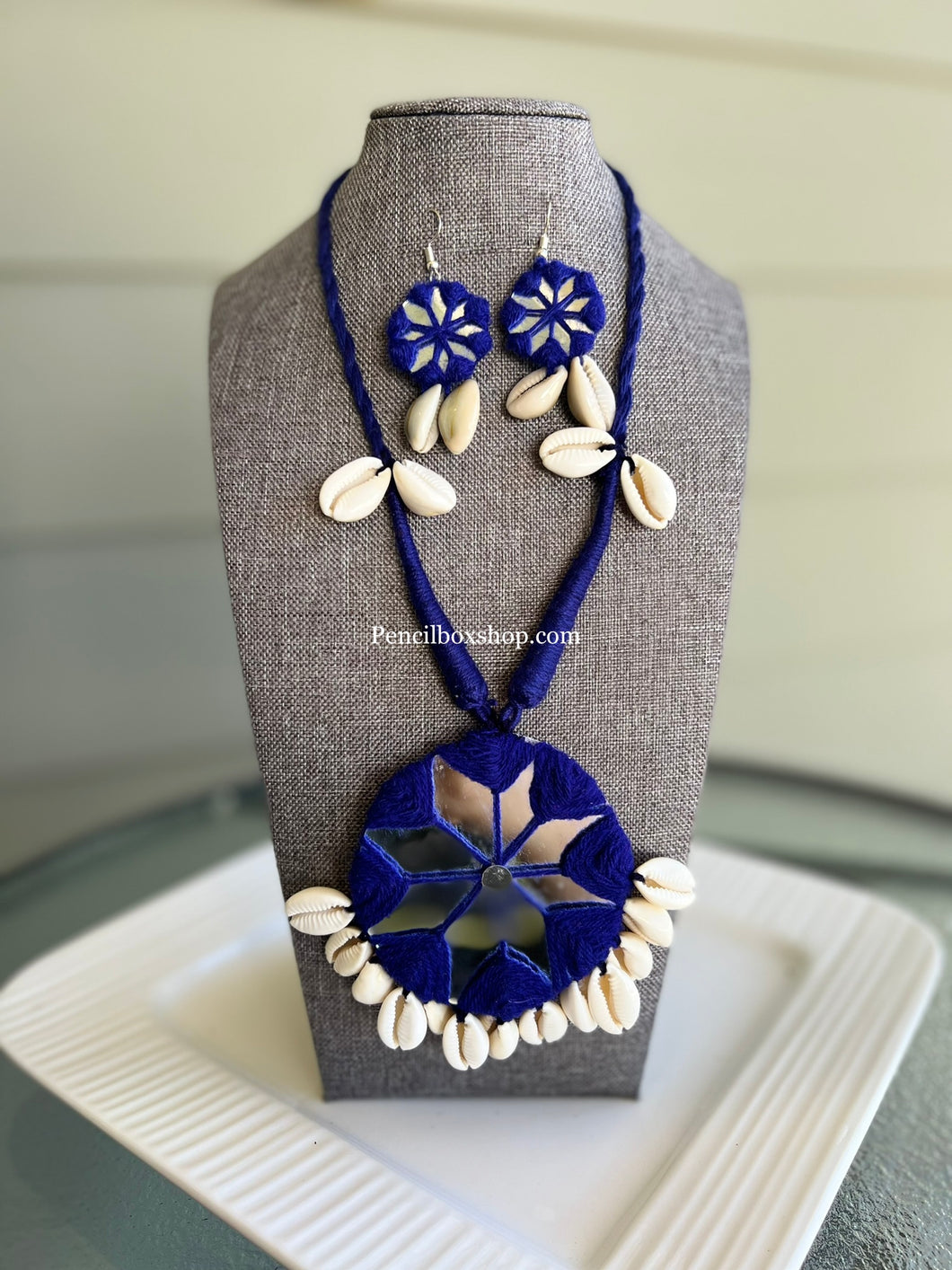 Handmade Fabric Mirror Shell Long Necklace set