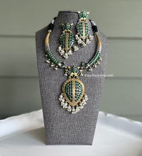Load image into Gallery viewer, German silver Lookalike Dual tone Peacock Lotus Hasli Necklace set
