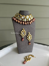 Load image into Gallery viewer, Premium Quality Heavy Designer Ruby Beads Kundan Choker Necklace set with Back side Meenakari and maangtikka
