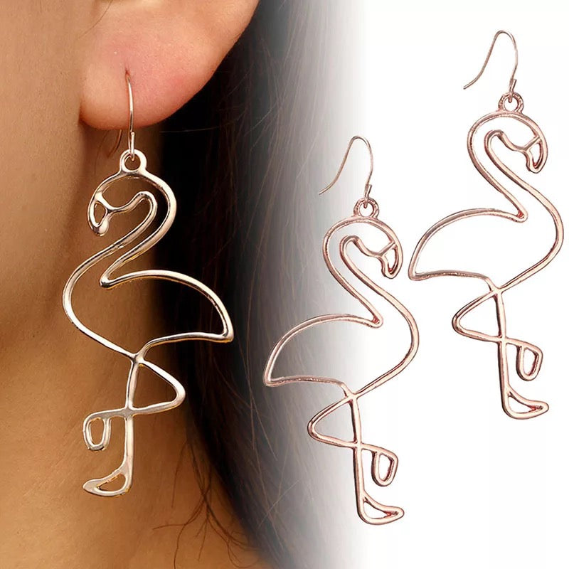 Abstract Flamingo Golden Funky quirky Earrings IDW