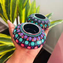 Load image into Gallery viewer, Set of 2 Handmade Blue Purple Mandala work Candle Holder
