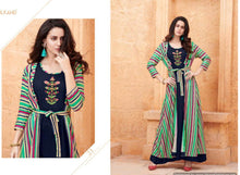 Load image into Gallery viewer, 2 pc blue multicolor Long gown with detachable Jacket Rayon women clothing
