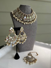 Load image into Gallery viewer, Mirror Choker with hanging beads Statement Piece Necklace Choker set with maangtikka
