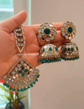 Load image into Gallery viewer, Pearl Mirror Jhumka Set with Maangtikka Set
