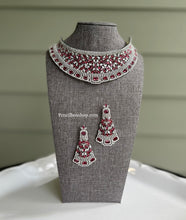 Load image into Gallery viewer, Statement American diamond Premium Ruby white Choker necklace set
