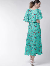 Load image into Gallery viewer, Sea Green Pink Floral Maxi cape Dress 38 size
