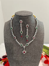 Load image into Gallery viewer, American Diamond Multicolor Single Line Flower Star Necklace set
