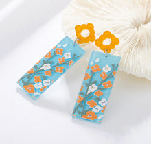 Load image into Gallery viewer, Acrylic Flower rectangle long Nisha earrings IDW
