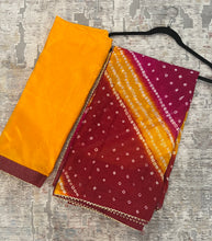 Load image into Gallery viewer, Bandhani Red Yellow pink Georgette Saree Elegant
