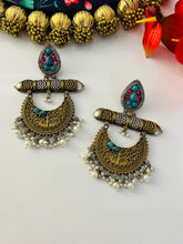 Load image into Gallery viewer, German silver Dual Tone multicolor pearl Drop Drop Earrings
