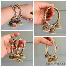 Load image into Gallery viewer, Stone Three Jhumki Hanging multicolor/Golden Pair of Bangles
