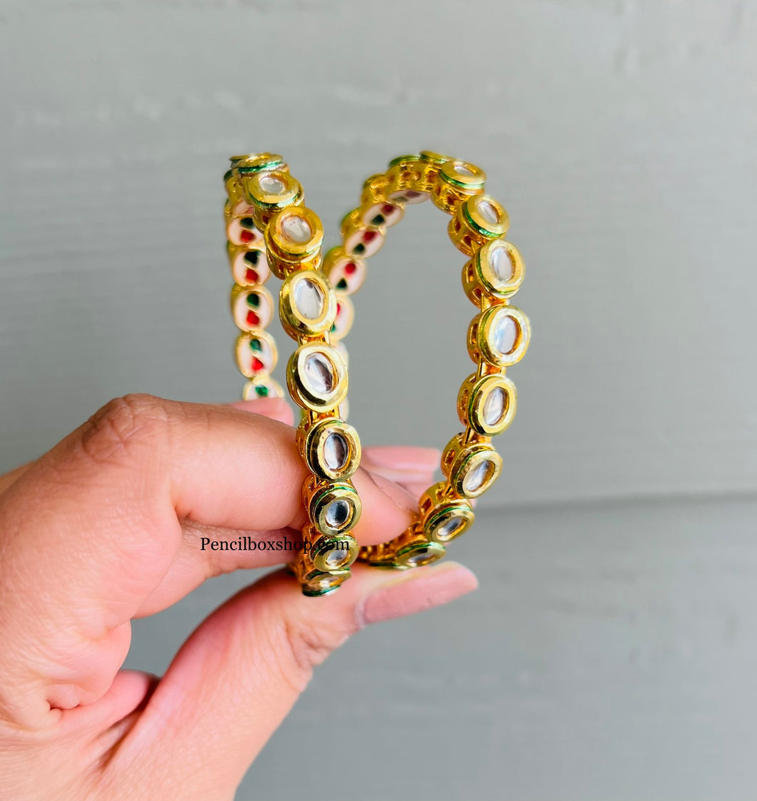 Kundan Back side Meenakari 2.4 size pair of bangle set