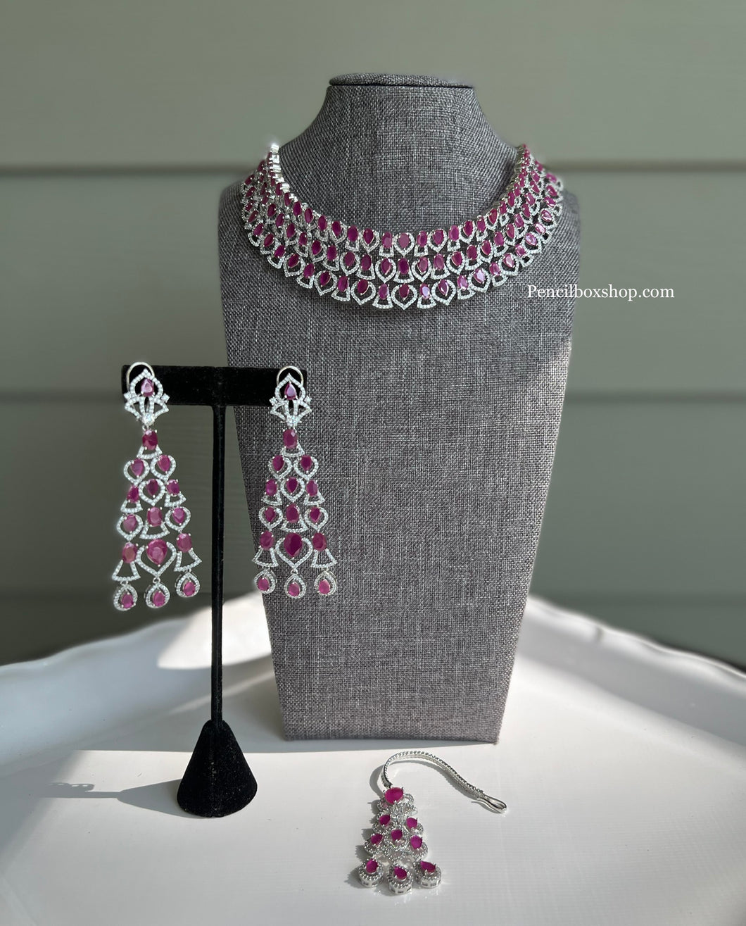 Kritikaa Statement American diamond Premium Ruby white Choker necklace set