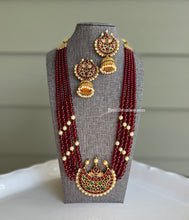 Load image into Gallery viewer, Multicolor Temple Long Real Kemp stone Haram Necklace Set

