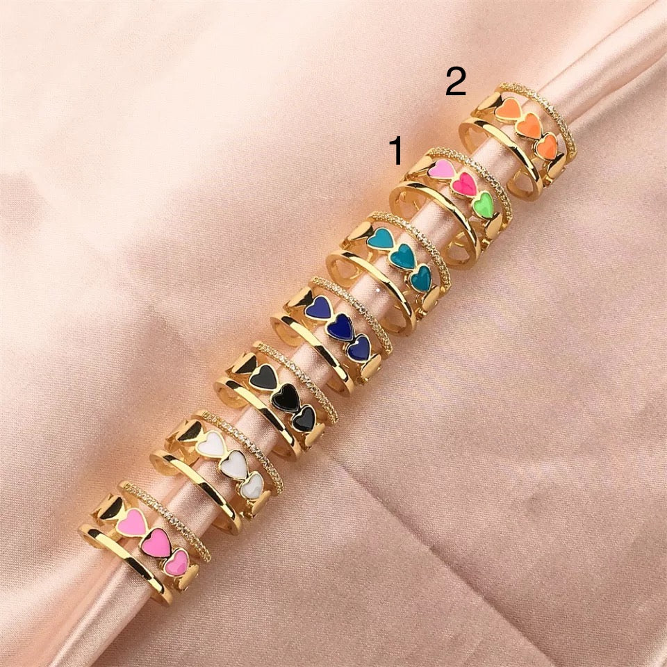 Enamel Paint Heart Ring with cz stone