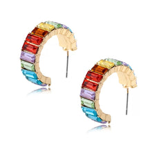 Load image into Gallery viewer, Crystal Pearl Round Rhinestone Hoop Earrings IDW
