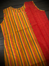 Load image into Gallery viewer, Red Cotton Straight Kurti half n half stripe indian dress
