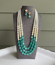 Load image into Gallery viewer, Heavy Designer kundan Pearl Glass stone Beads Three layered Statement Necklace set

