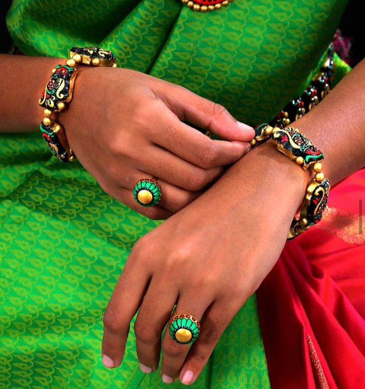 Handmade Ring Bracelet  Terracotta Natural Clay Earrings