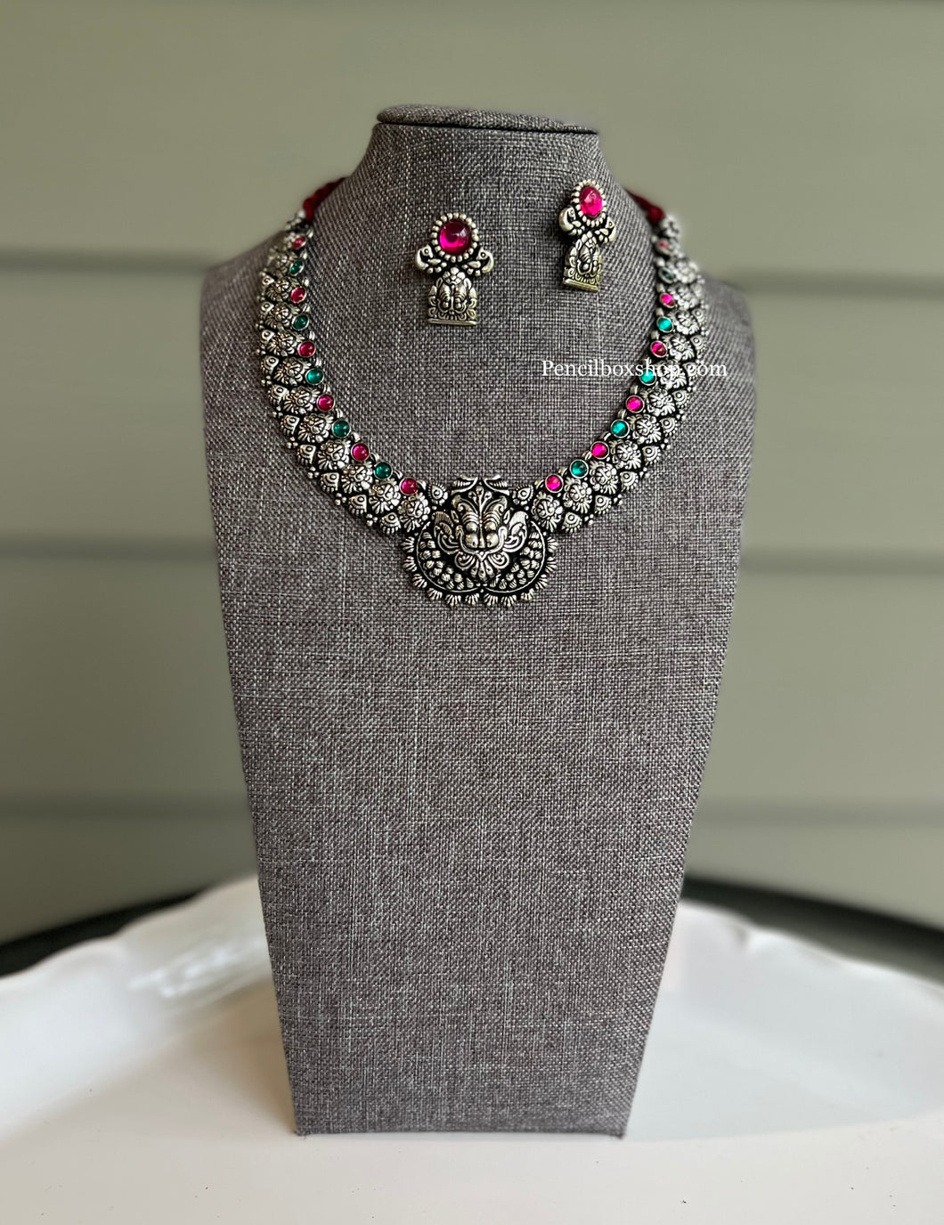German Silver Balaji ji Temple Multicolor Beads Simple Necklace set