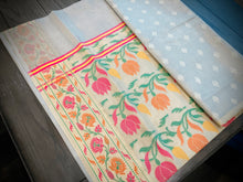 Load image into Gallery viewer, Chanderi Zari border Golden pink orange Green Saree
