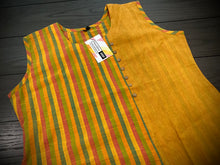Load image into Gallery viewer, Yellow Cotton Straight Kurti half n half stripe indian dress

