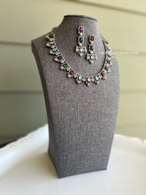 Load image into Gallery viewer, Dainty Victorian Finish Dual tone American Diamond Multicolor Necklace set
