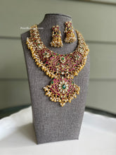 Load image into Gallery viewer, Multicolor Temple Exclusive Real Kemp stone Haram Necklace Set
