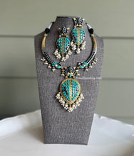 Load image into Gallery viewer, German silver Lookalike Dual tone Peacock Lotus Hasli Necklace set
