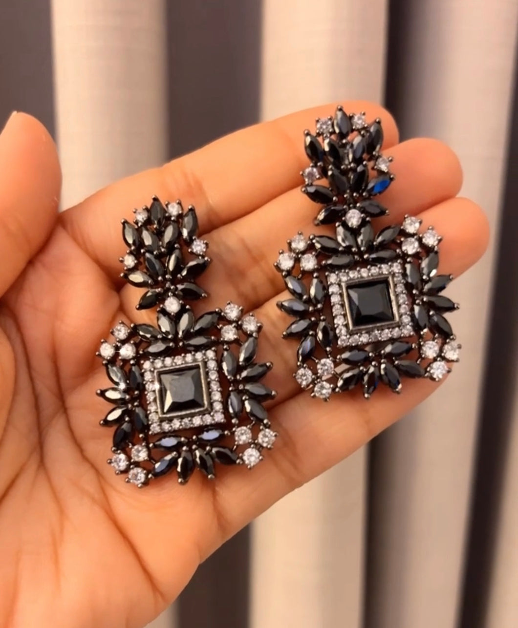 American Diamond Super classy Black White Stone Earrings