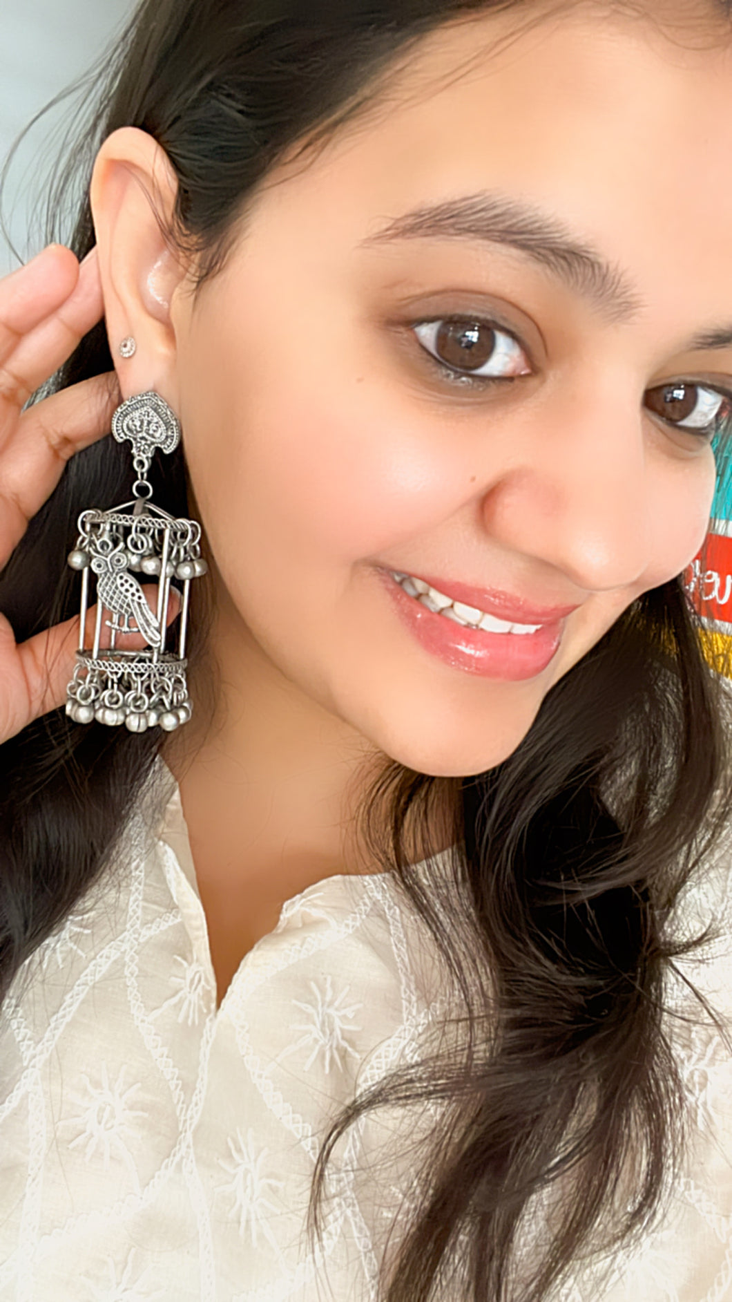 Silver Owl Afghani Long Dangling Jhumka Earrings