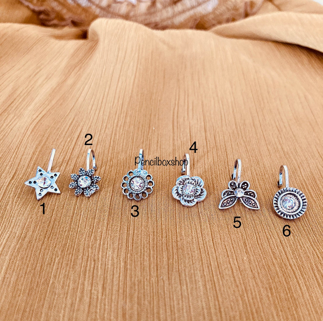 Silver Finish-Stone studded non pierced nose pin