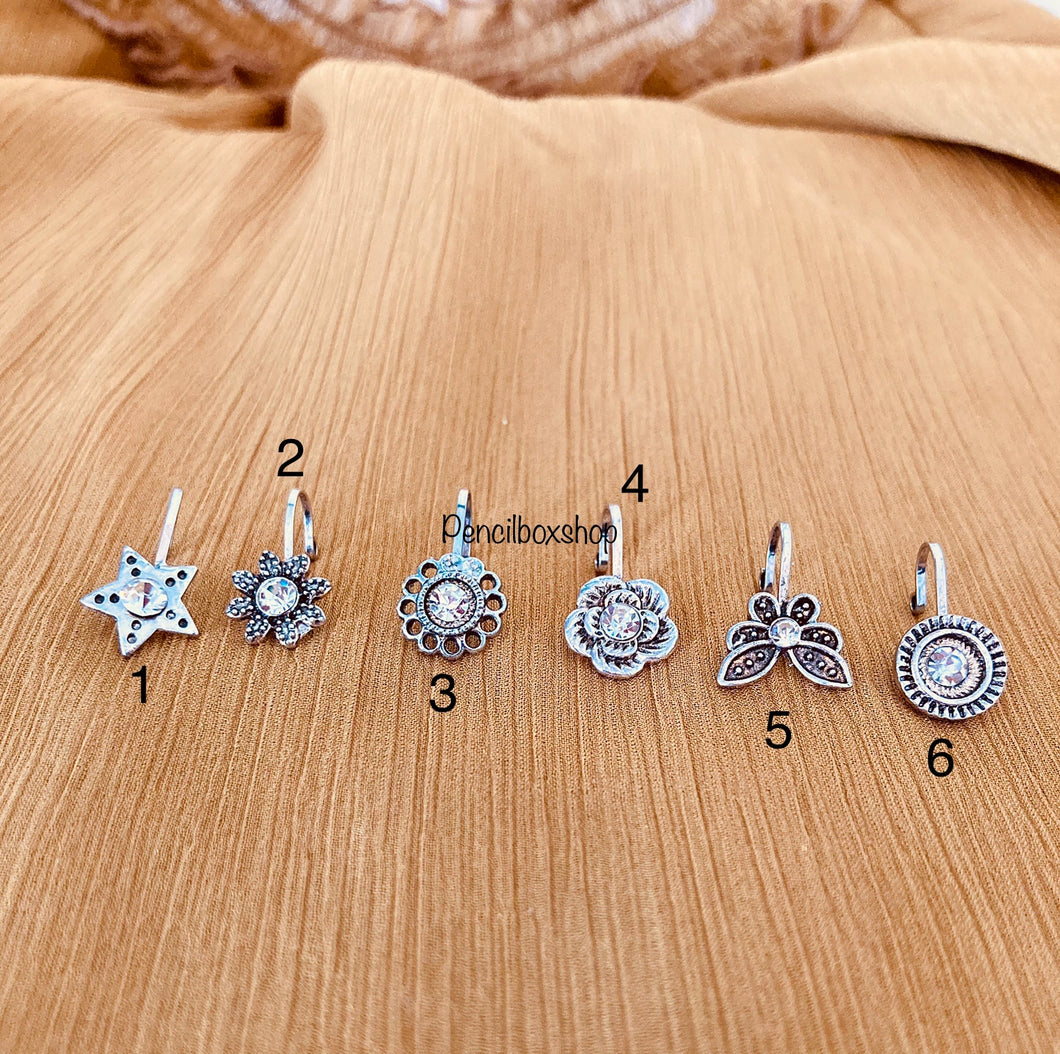 Stone studded non pierced nose pin