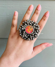 Load image into Gallery viewer, Statement Ghungroo Adjustable Face Printed Temple Ring
