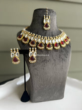 Load image into Gallery viewer, Uncut Kundan Golden Carved Stone Statement Designer Necklace set
